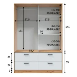 Armoire avec étagères et tiroirs blanc et chêne