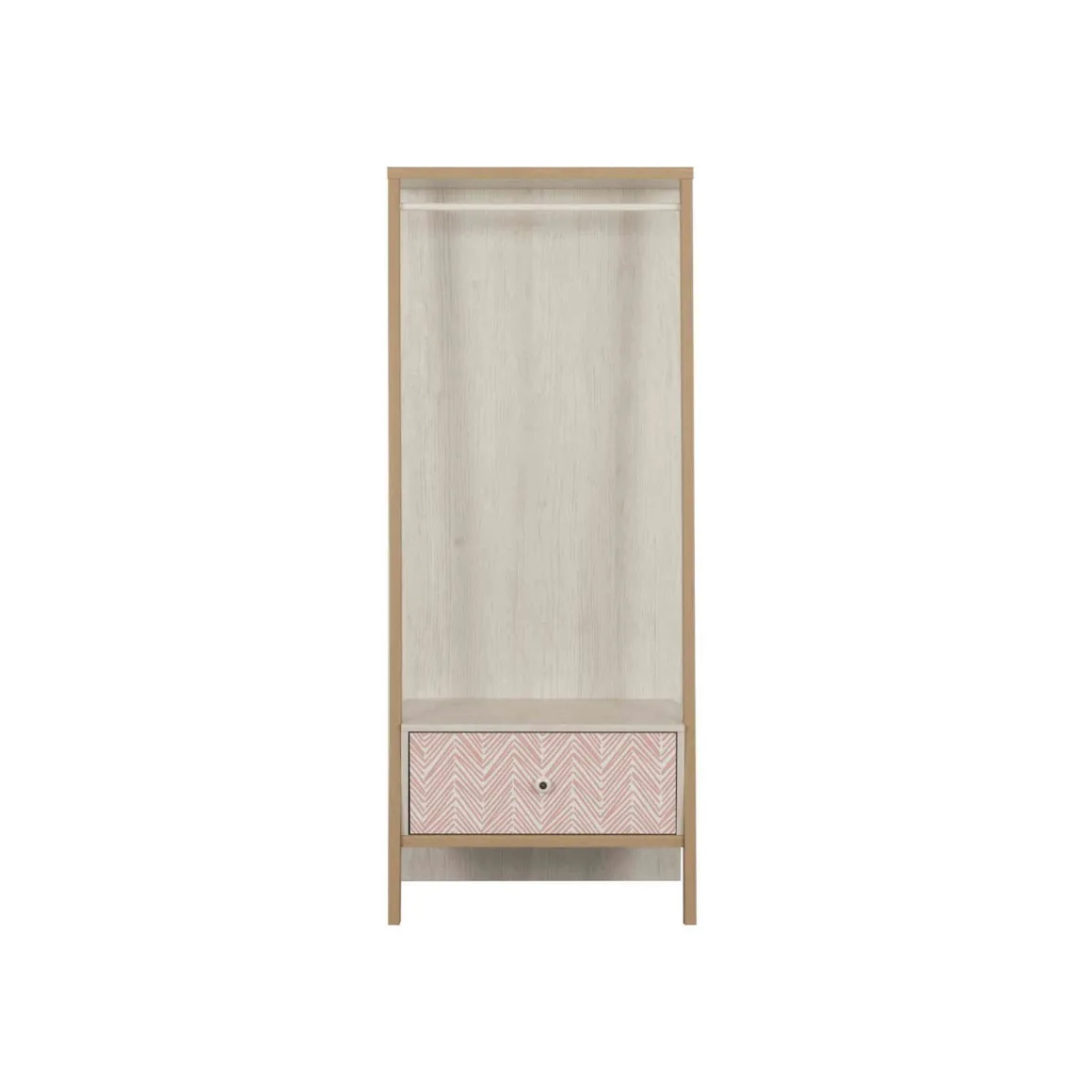 Armoire enfant portant à vêtements 1 tiroir en bois imitation chêne blanchi - PO5058