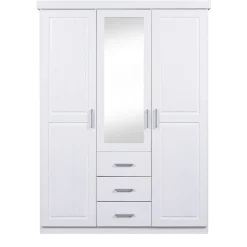 Armoire 3 portes 3 tiroirs en bois massif avec miroir - AR12045