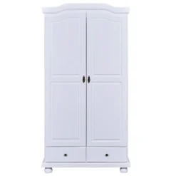 Armoire 2 portes 2 tiroirs en bois massif blanc laqué - AR12022