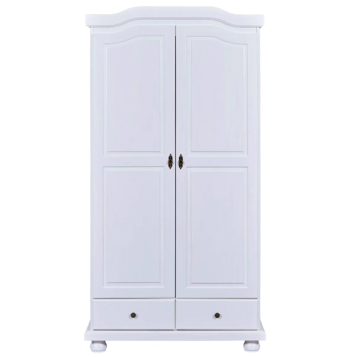 Armoire 2 portes 2 tiroirs en bois massif blanc laqué - AR12022