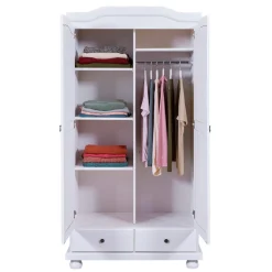 Armoire 2 portes 2 tiroirs en bois massif blanc laqué - AR12022