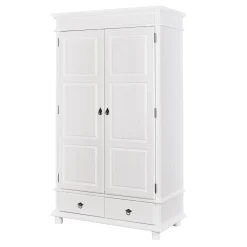 Armoire 2 portes 2 tiroirs en bois massif blanc - AR12049