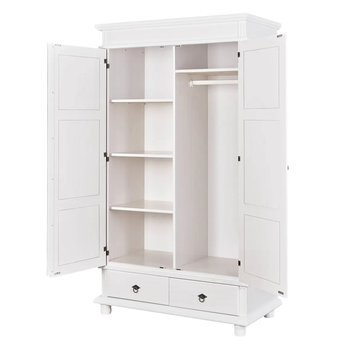 Armoire 2 portes 2 tiroirs en bois massif blanc - AR12049