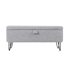 Banc de lit en tissu avec coffre de rangement et pieds épingles noirs - BA17025