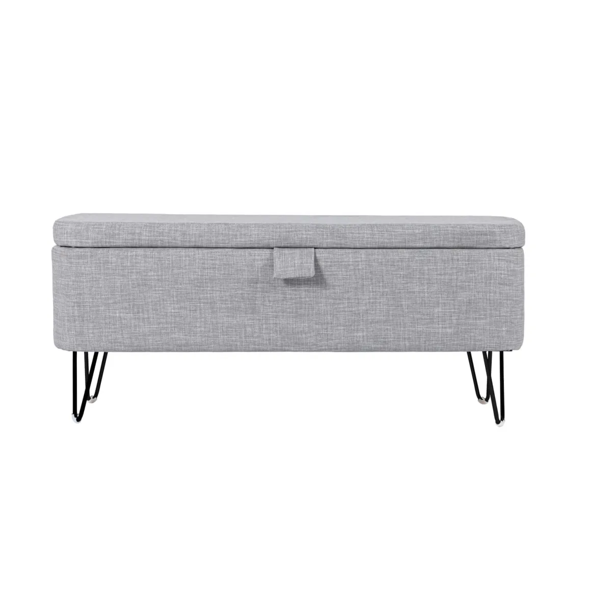 Banc de lit en tissu avec coffre de rangement et pieds épingles noirs - BA17025