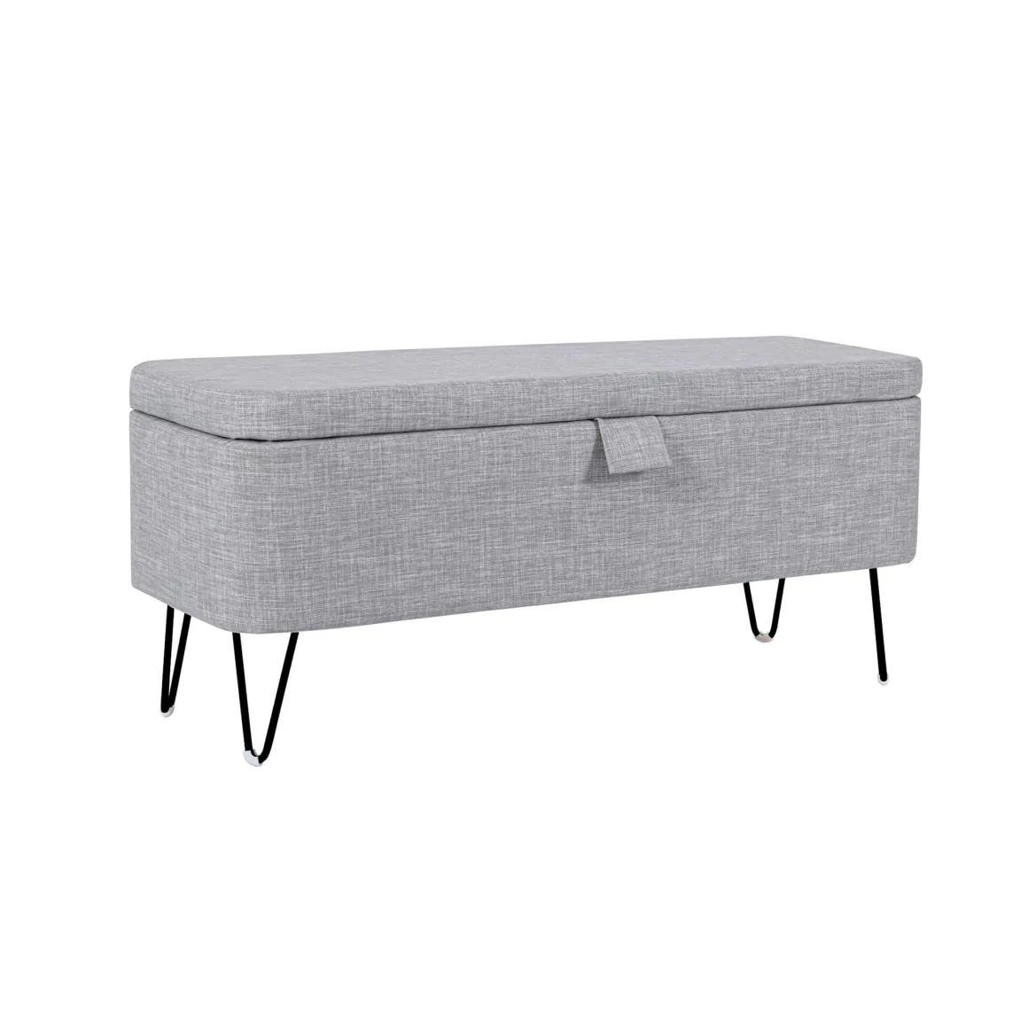 Banc de lit en tissu avec coffre de rangement et pieds épingles noirs - BA17025