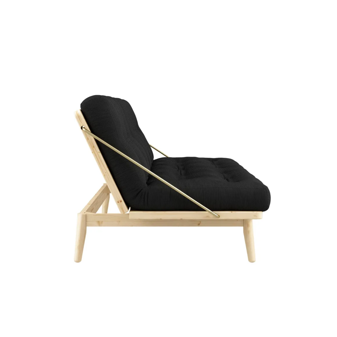 Banquette ajustable FOLK en pin massif naturel avec matelas futon en velours côtelé 130x190