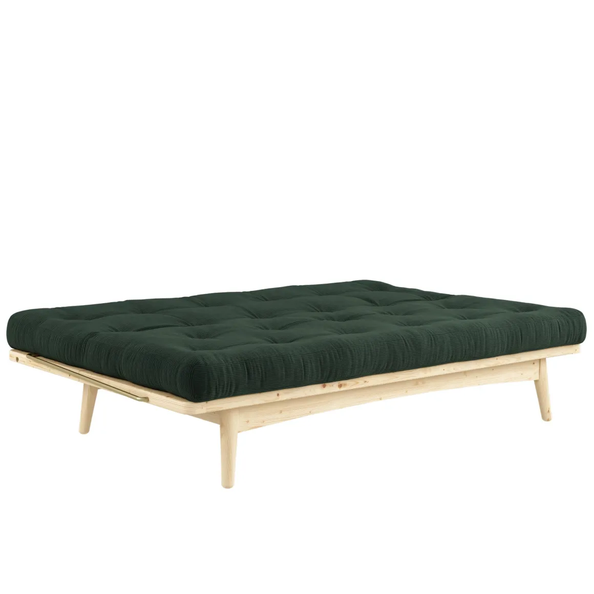 Banquette ajustable FOLK en pin massif naturel avec matelas futon en velours côtelé 130x190