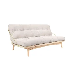 Banquette ajustable FOLK en pin massif naturel avec matelas futon en velours côtelé 130x190