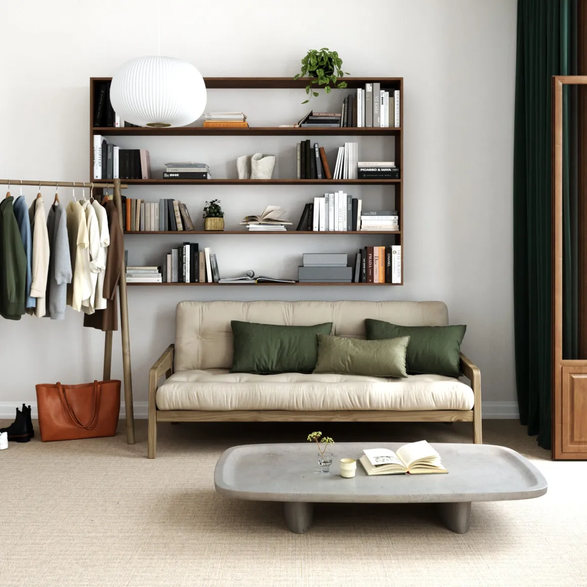 Banquette ajustable GRAB en pin massif foncé avec matelas futon 130x190