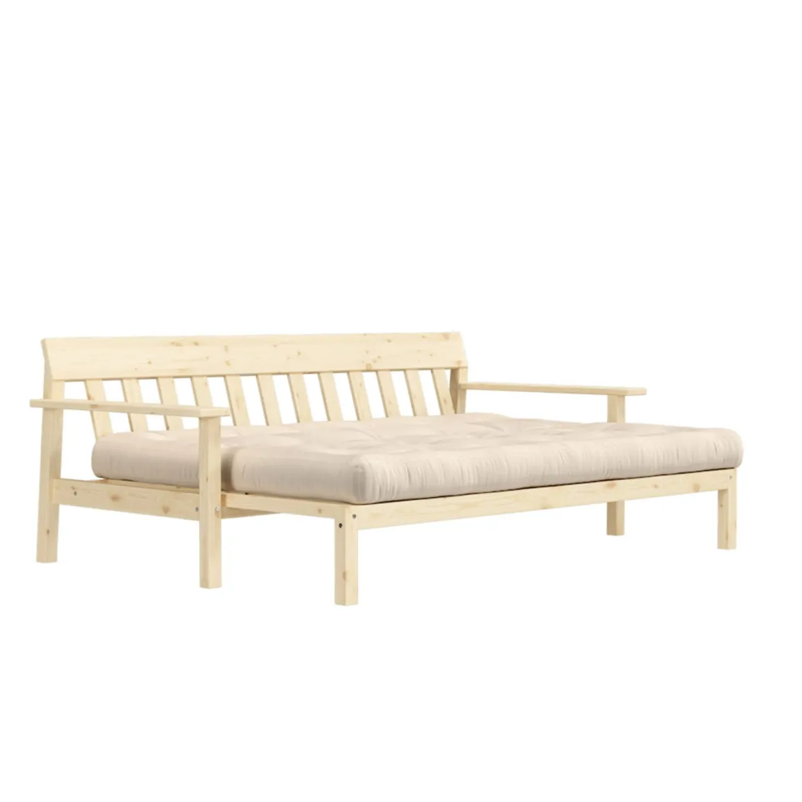 Banquette UNWIND en pin massif naturel avec matelas futon 130x190