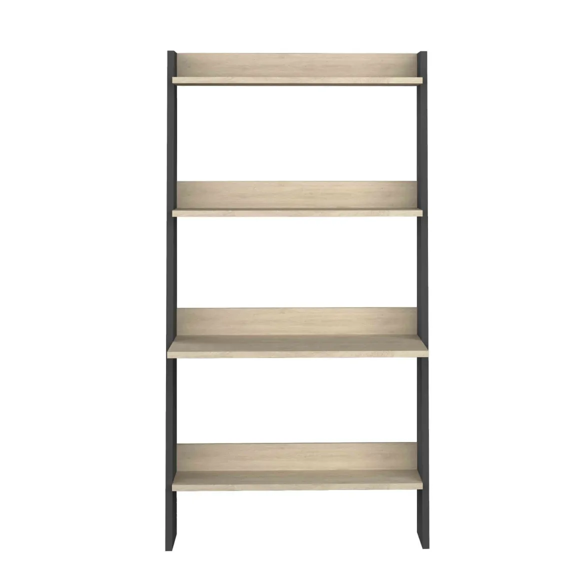 Bibliothèque 3 étagères avec bureau intégré en bois imitation chêne et gris - BU9050