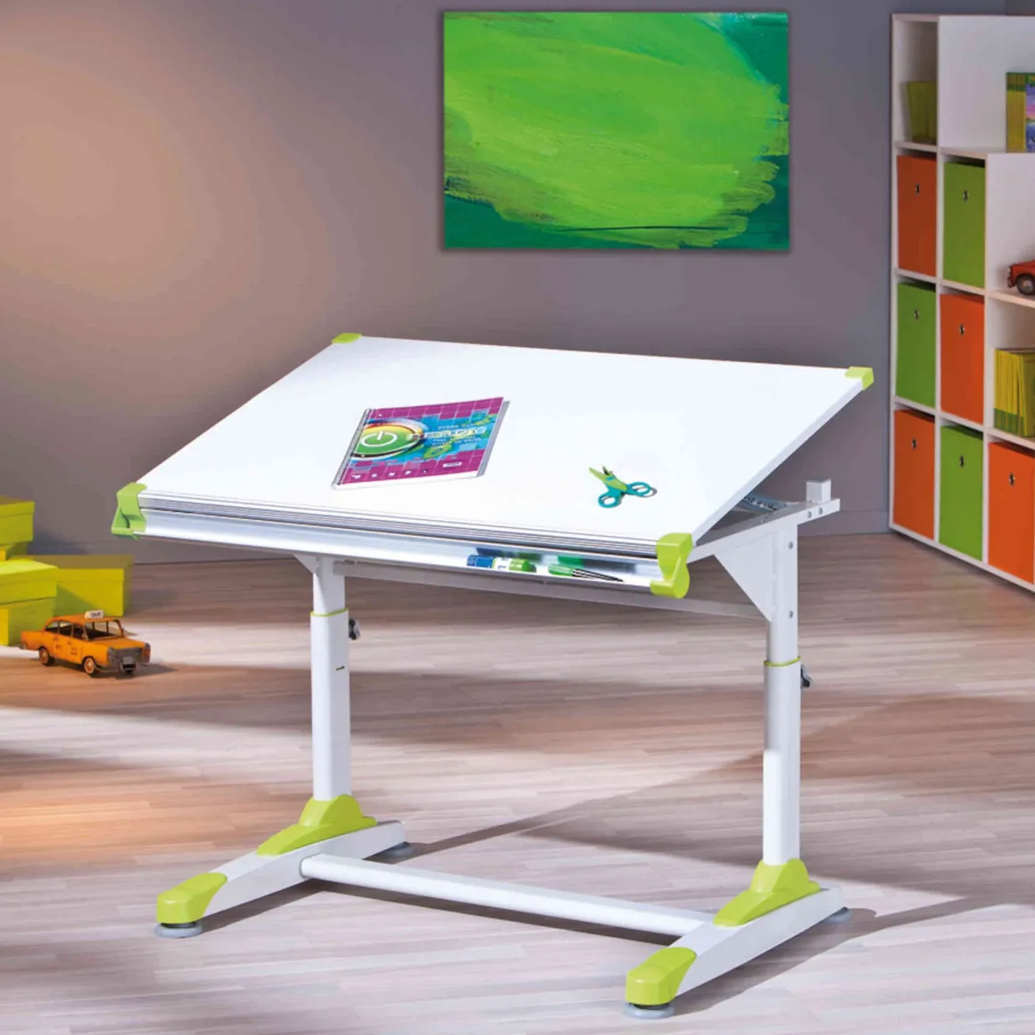 Bureau enfant à plan inclinable en bois blanc - BU12061
