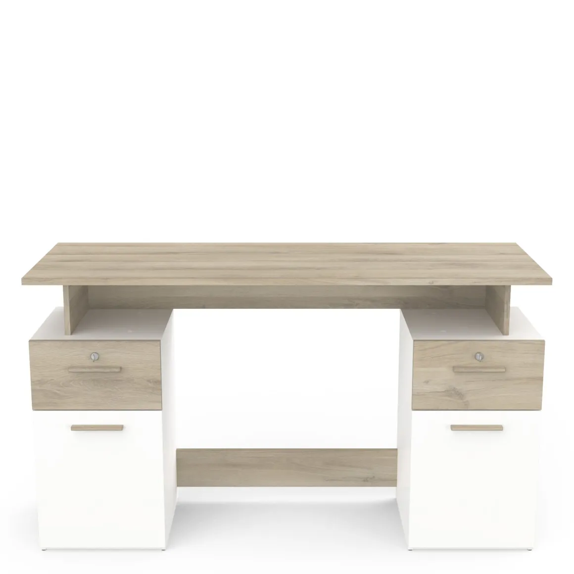Bureau 2 portes et 2 tiroirs coloris chêne clair et blanc - BU223