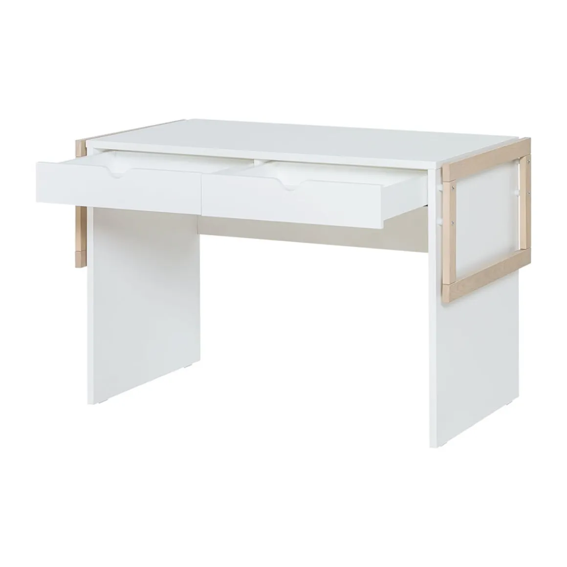 Bureau 2 tiroirs en bois blanc et imitation chêne - BU13038