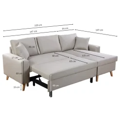 Canapé convertible d'angle scandinave 3 places en tissu - CA00002