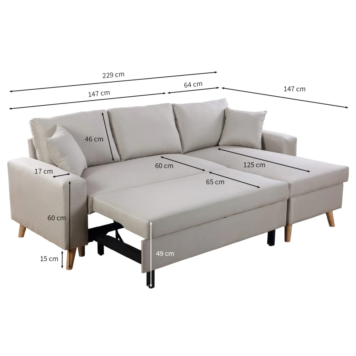 Canapé convertible d'angle scandinave 3 places en tissu - CA00002