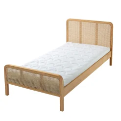 Chambre lit cannage enfant avec commode bois naturel ANNA