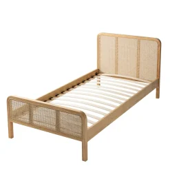 Chambre lit cannage enfant avec commode bois naturel ANNA