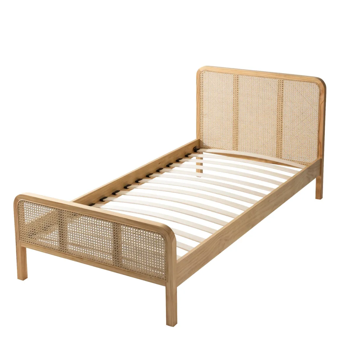 Chambre lit cannage enfant et chevet bois naturel ANNA