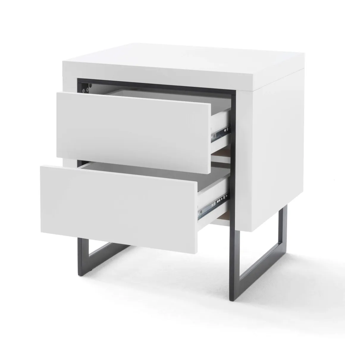 Chevet 2 tiroirs en bois blanc laqué avec pieds - CH16006