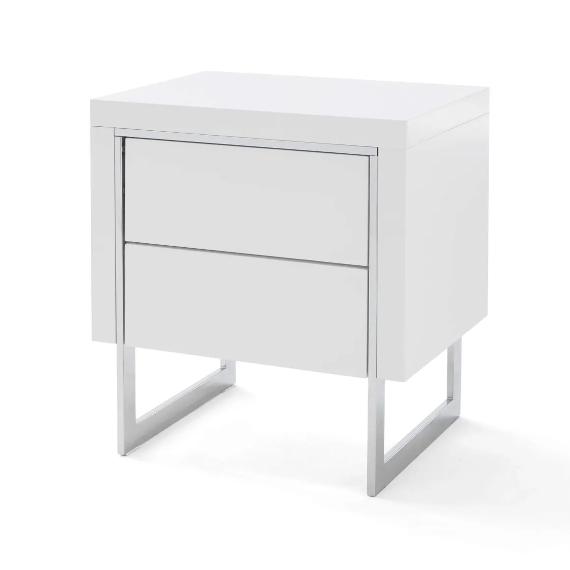 Chevet 2 tiroirs en bois blanc laqué avec pieds - CH16006