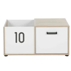 Coffre enfant 1 porte en bois imitation chêne clair et blanc - CF5052