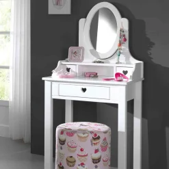 Coiffeuse bois blanc + miroir - Terre de Nuit