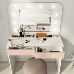 Coiffeuse enfant en bois avec miroir et LED - CF9076
