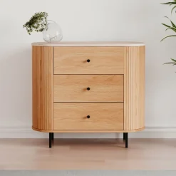 Commode bois à tiroirs effet travertin