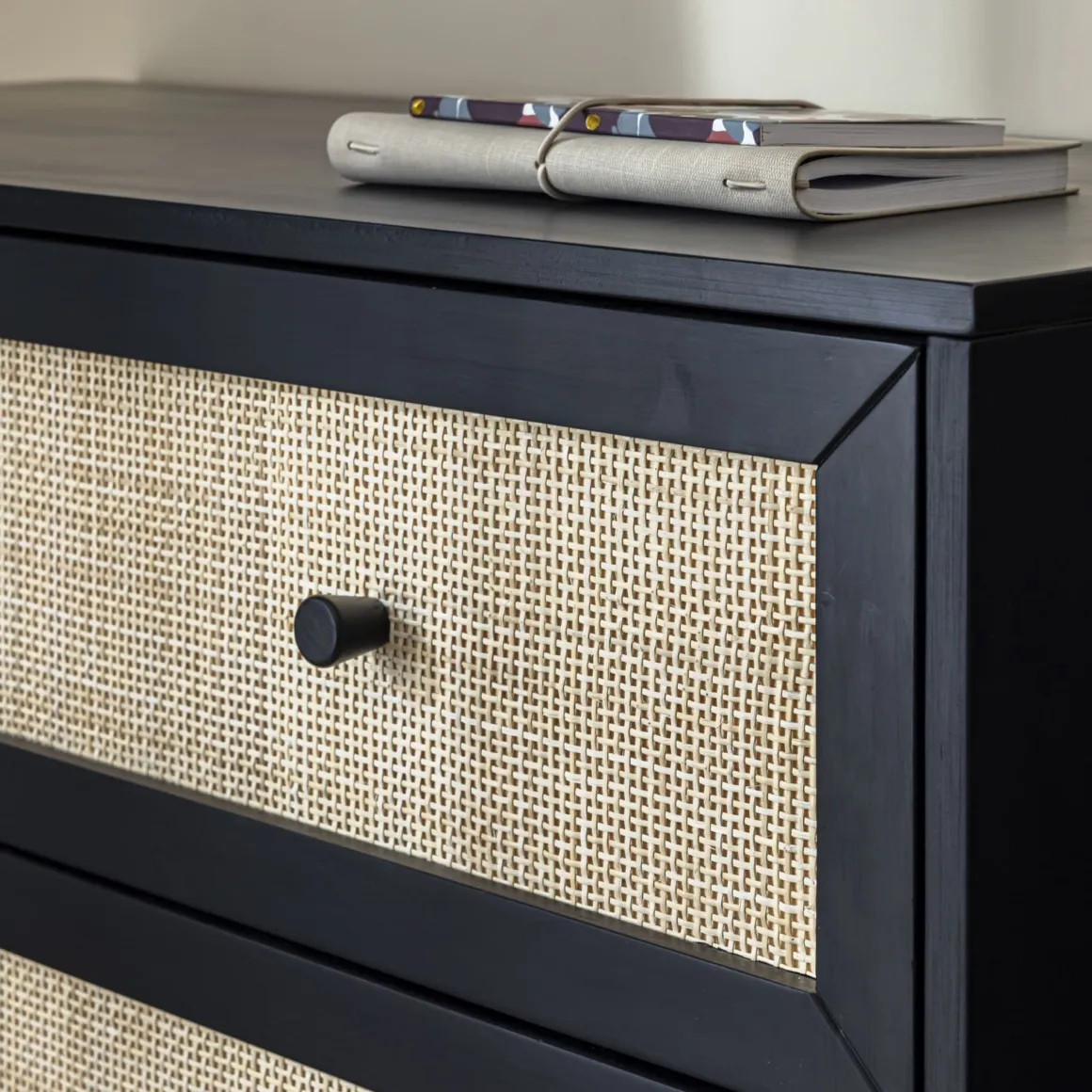 Commode cannage avec 3 tiroirs ANNA