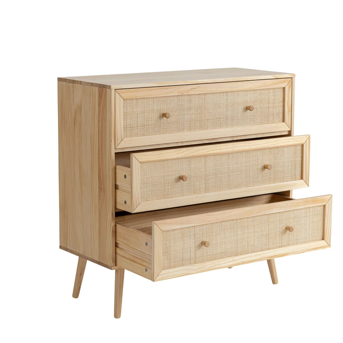 Commode cannage avec 3 tiroirs ANNA
