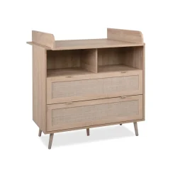 Commode à langer bébé 2 tiroirs en bois effet cannage - CO7085