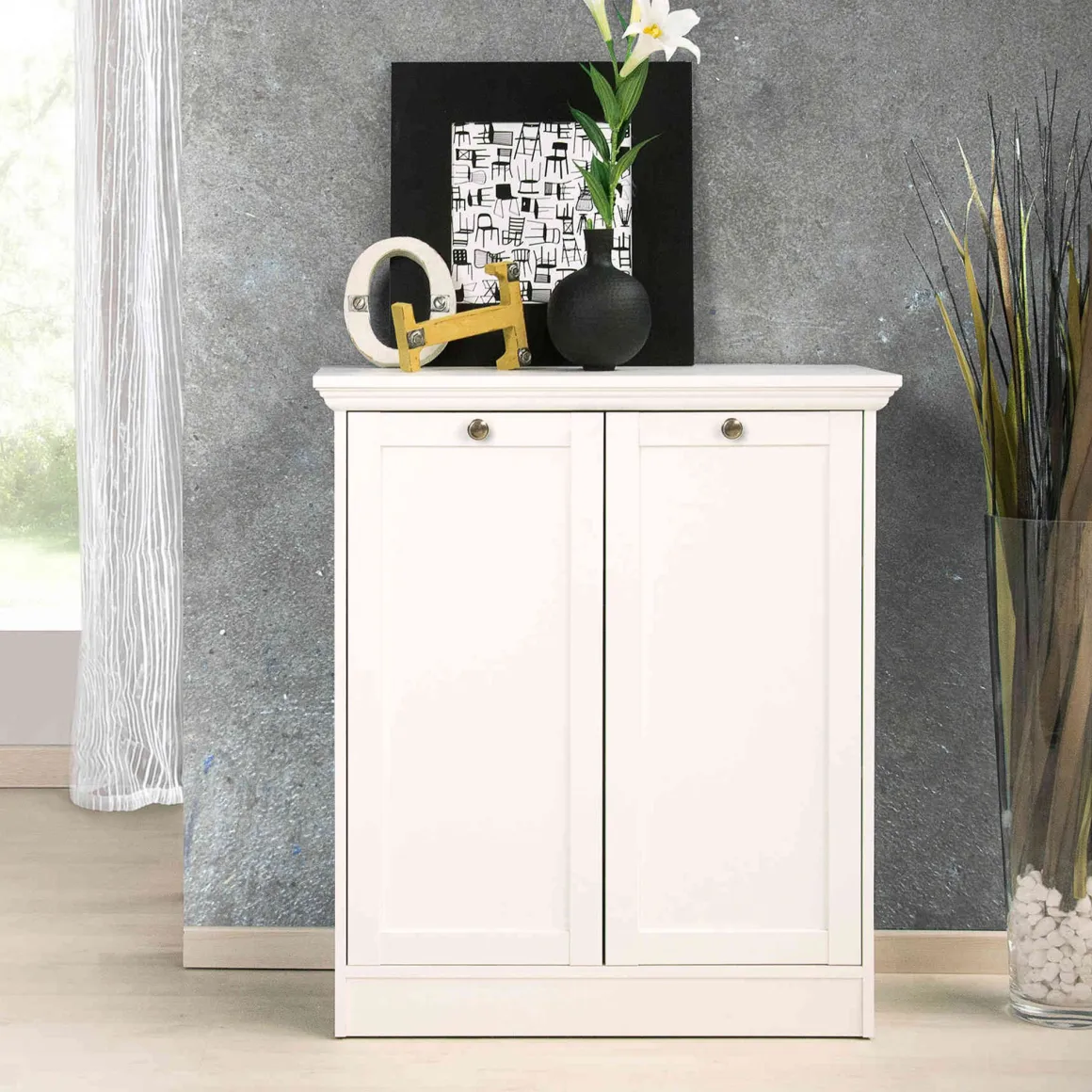 Commode 2 portes en bois coloris blanc - CO7004