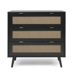 Commode 3 tiroirs noir imprimé cannage - CO7072-2