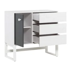 Commode 3 tiroirs 1 porte en bois blanc et anthracite - CO17028
