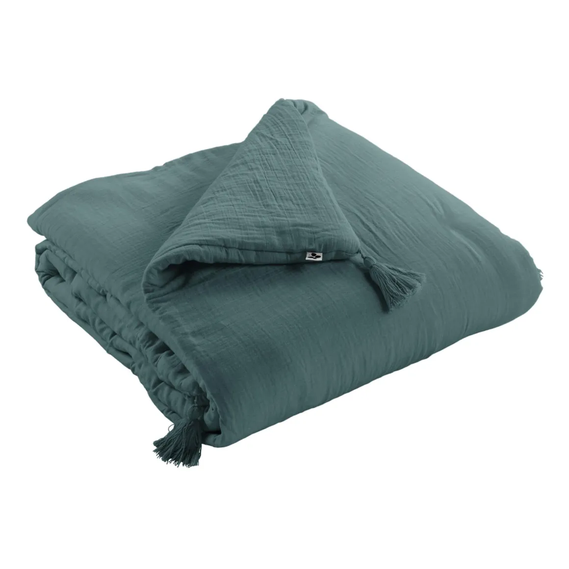 Couvre-lit double gaze de coton bleu canard