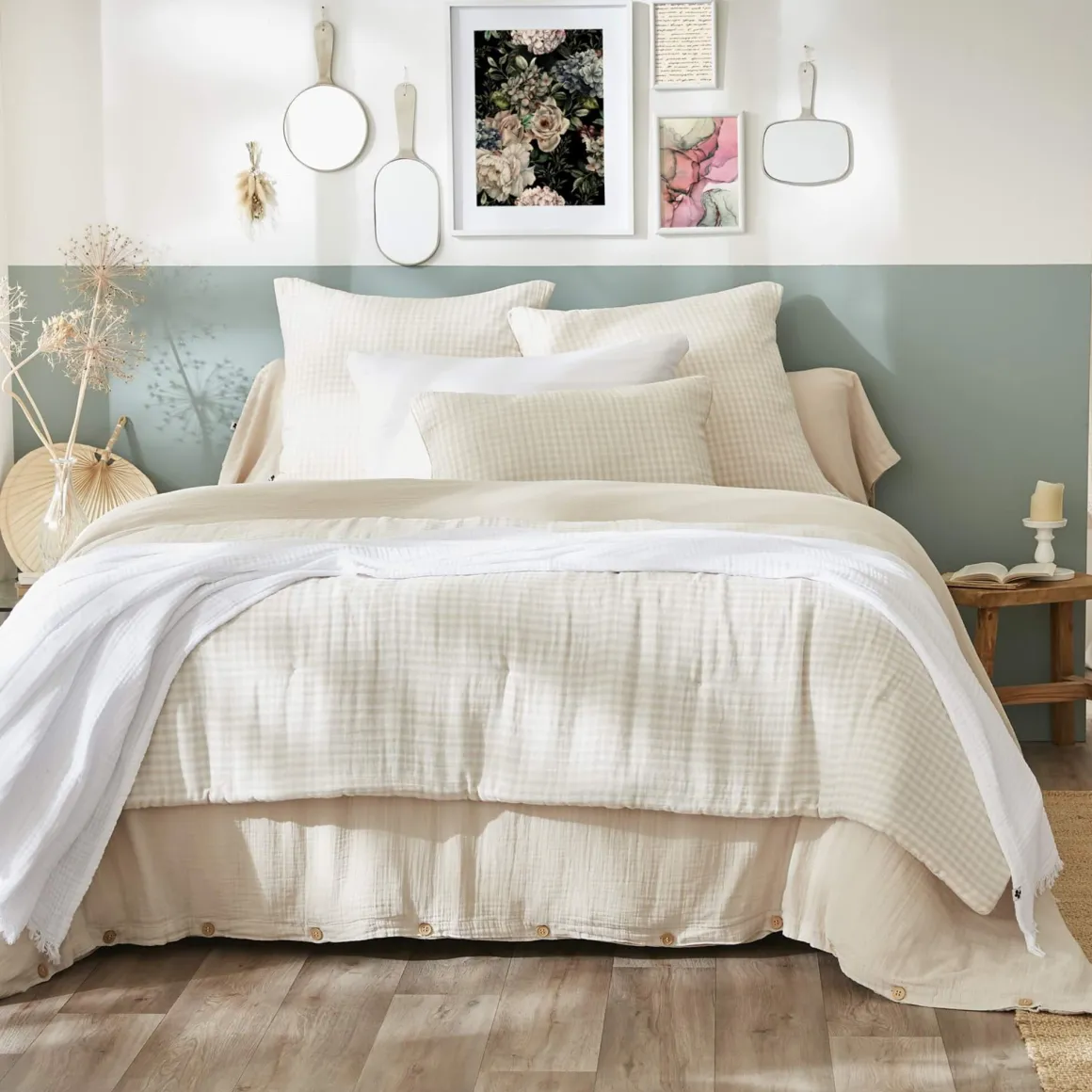Couvre-lit gaze de coton imprimé vichy 90x200 cm