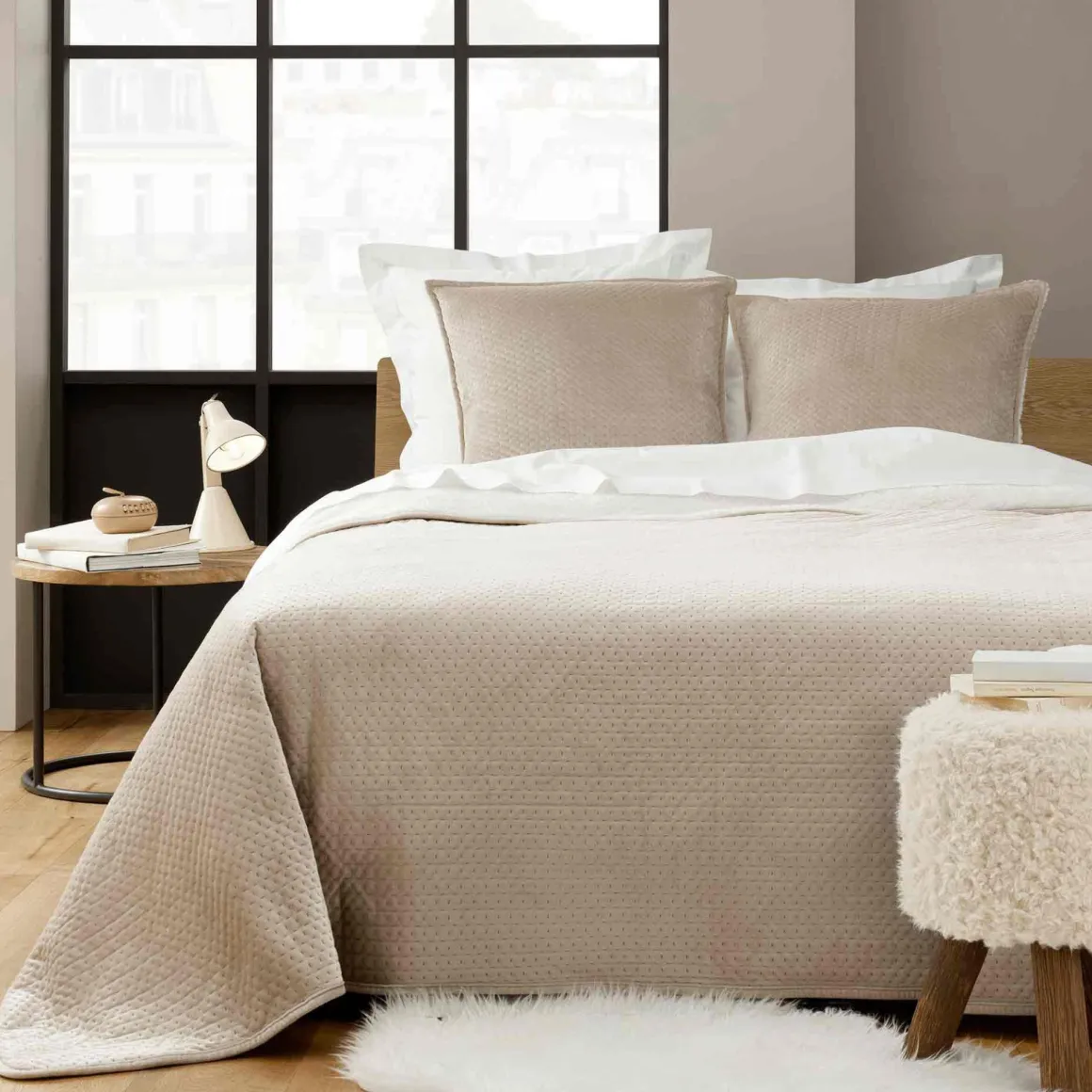 Couvre-lit velours relief/sherpa Mylene