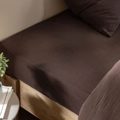 Drap housse gaze de coton Terre de Nuit JUNE