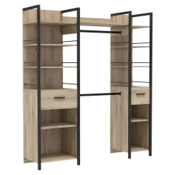 Dressing ouvert avec étagères et tiroirs bois clair - DR119