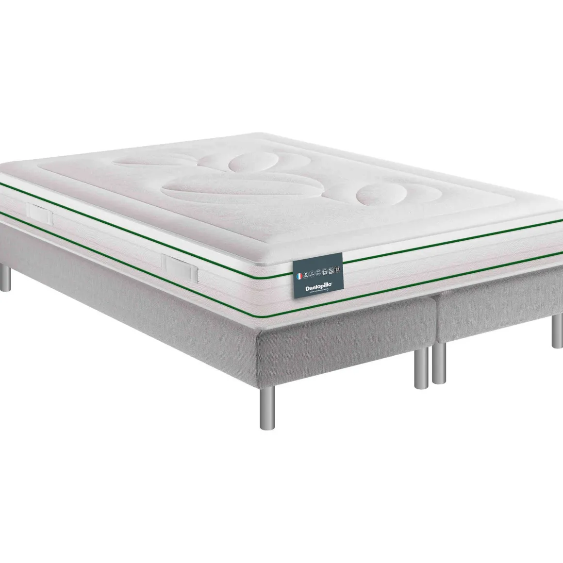 Ensemble Dunlopillo 100% latex naturel 7 zones 22cm HORTENSE, matelas, sommier, pieds