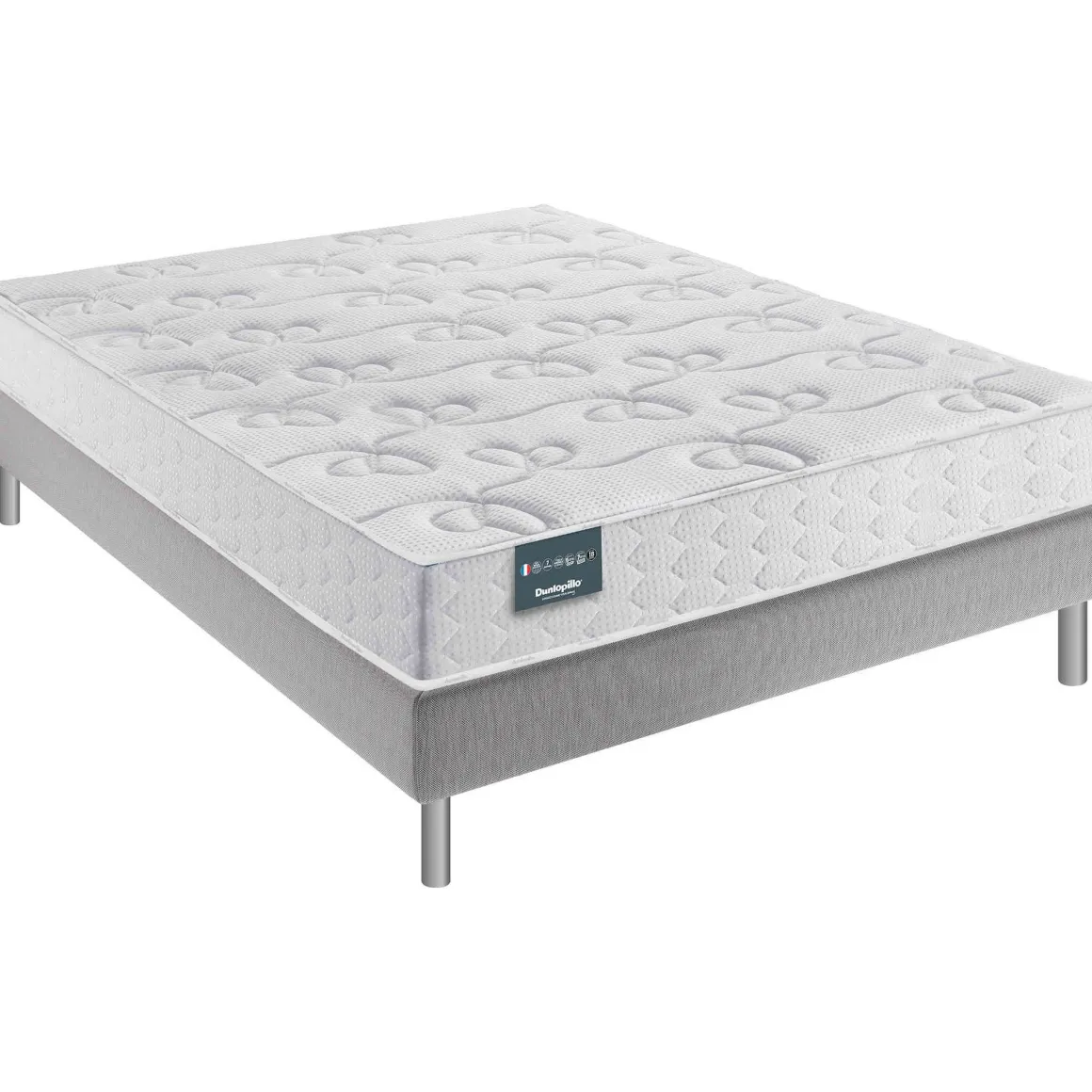 Ensemble Dunlopillo 100% latex 7 zones 18cm LAVANDE, matelas, sommier, pieds