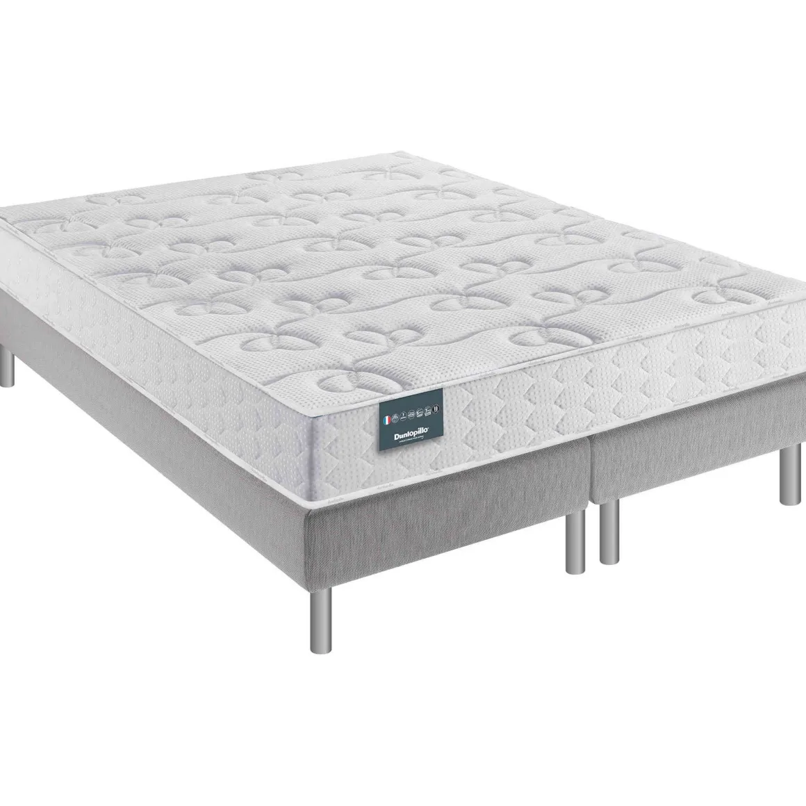 Ensemble Dunlopillo 100% latex 7 zones 18cm LAVANDE, matelas, sommier, pieds