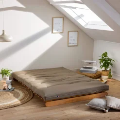 Ensemble matelas futon en coton et structure en bois massif naturel