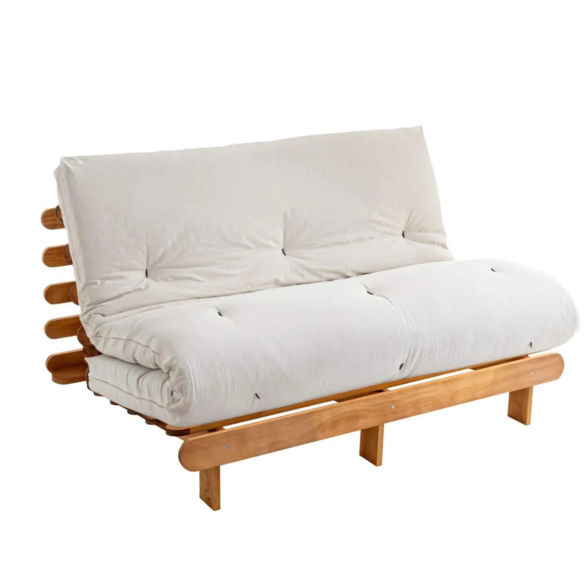 Ensemble matelas futon en coton et structure en bois massif naturel