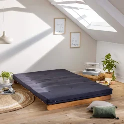 Ensemble matelas futon en coton et structure en bois massif naturel