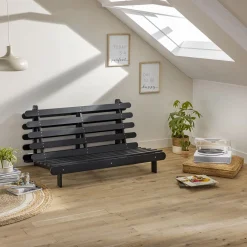 Ensemble matelas futon en coton et structure en bois massif noir