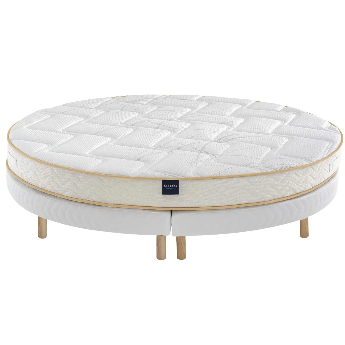 Ensemble matelas rond mousse, sommier et pieds Aurore 300 - SOMEO diamètre 215